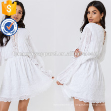 Laço branco de manga comprida bordado mini vestido de verão manufatura grosso moda feminina vestuário (t0236d)